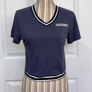 Abercrombie & Fitch Knit Crop Top Womens Medium Navy White V-neck Y2K Girly Soft
